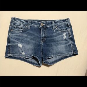 Silver Jeans Distressed Blue Jean Shorts